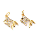 20Pcs 18K Plated Brass Rhinestone Fish Pendants for DIY Jewelry Making