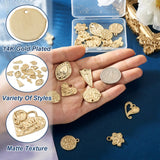20Pcs Matte Cross Heart Flat Round Charms 14K Plated Alloy Pendants