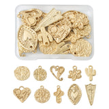 20Pcs Matte Cross Heart Flat Round Charms 14K Plated Alloy Pendants