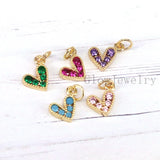 20Pcs Colorful Heart Charms for Jewelry Making CZ Crystal Pendant