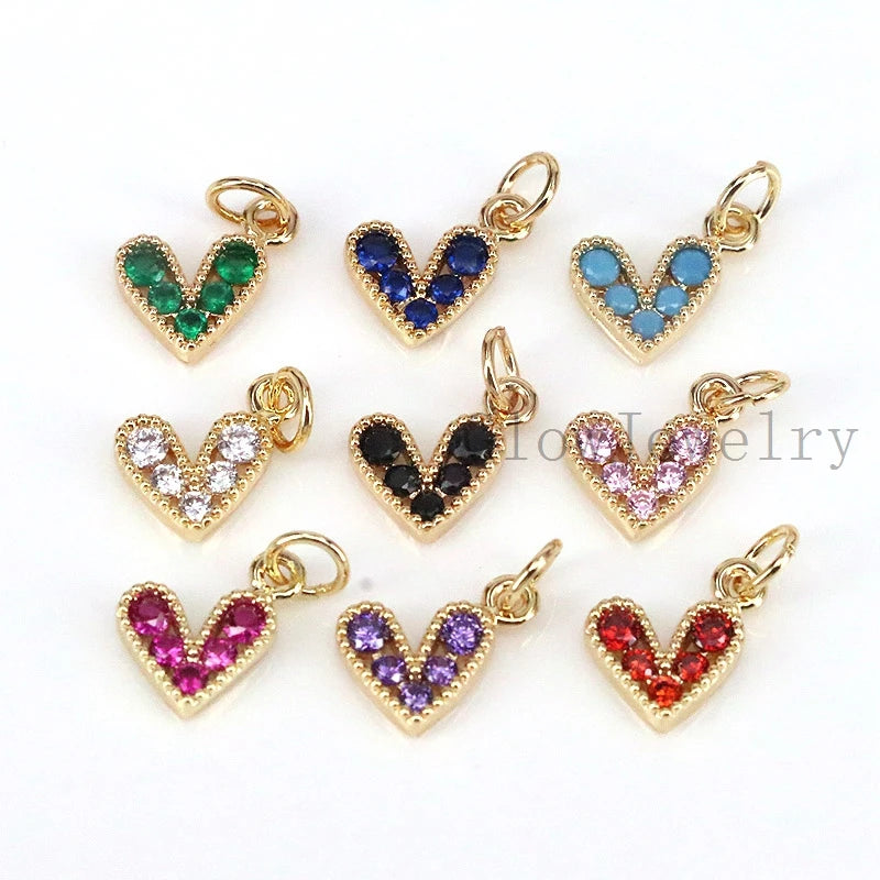 20Pcs Colorful Heart Charms for Jewelry Making CZ Crystal Pendant