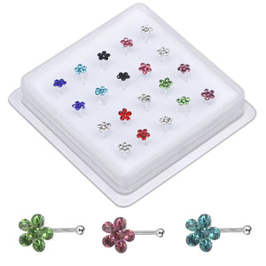 20Pcs Mix Flower Crystal Nose Studs for Women Men Tiny Nose Bone Rings
