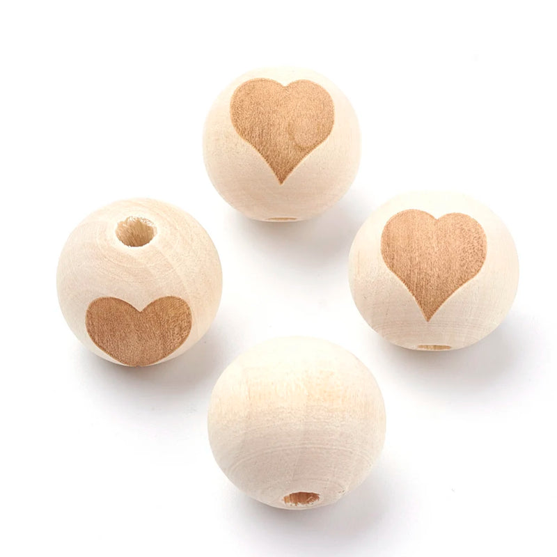 20Pcs Natural Wooden Beads Heart Crown Spacer Wood Beads for Jewelry Making DIY