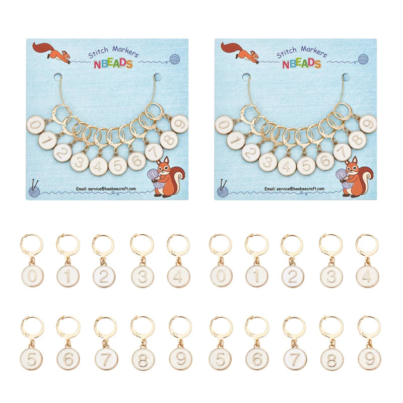 20Pcs Number 0~9 Stitch Markers Enamel Charms Locking Stitch Marker