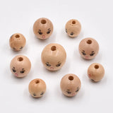 20Pcs Hemu Smiley Print Loose Beads Natural Wooden Crafts Jewelry Accessori