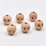 20Pcs Hemu Smiley Print Loose Beads Natural Wooden Crafts Jewelry Accessori