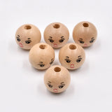 20Pcs Hemu Smiley Print Loose Beads Natural Wooden Crafts Jewelry Accessori