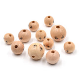 20Pcs Hemu Smiley Print Loose Beads Natural Wooden Crafts Jewelry Accessori
