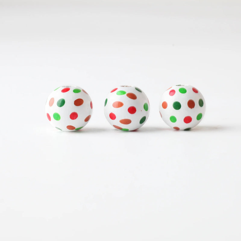20Pcs 16mm Printed Dots Wooden Beads DIY Charm Bracelet Accessories