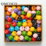 20Pcs 16mm Printed Dots Wooden Beads DIY Charm Bracelet Accessories