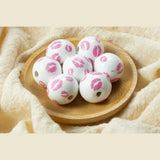 20Pcs 20mm Pink Kiss Wooden Beads Round Ball DIY Charm Bracelet Beads