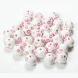 20Pcs 20mm Pink Kiss Wooden Beads Round Ball DIY Charm Bracelet Beads