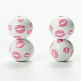 20Pcs 20mm Pink Kiss Wooden Beads Round Ball DIY Charm Bracelet Beads
