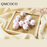 20Pcs 20mm Pink Kiss Wooden Beads Round Ball DIY Charm Bracelet Beads