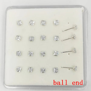 20Pcs 925 Silver Nose Stud Square CZ Nostril Pin Nose Piercing