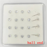 20Pcs 925 Silver Nose Stud Square CZ Nostril Pin Nose Piercing
