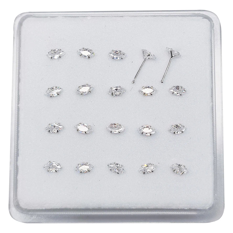 20Pcs 925 Sterling Silver CZ Nose Stud Rings 22G Piercing Jewelry for Women