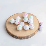 20Pcs Easter Carrot Rabbit Print Wood Beads Hemp Rope DIY Wooden Decor