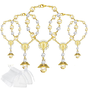 20Pcs Pearl Bracelets Rosary For Girls Angel Catholic Baptism Wedding