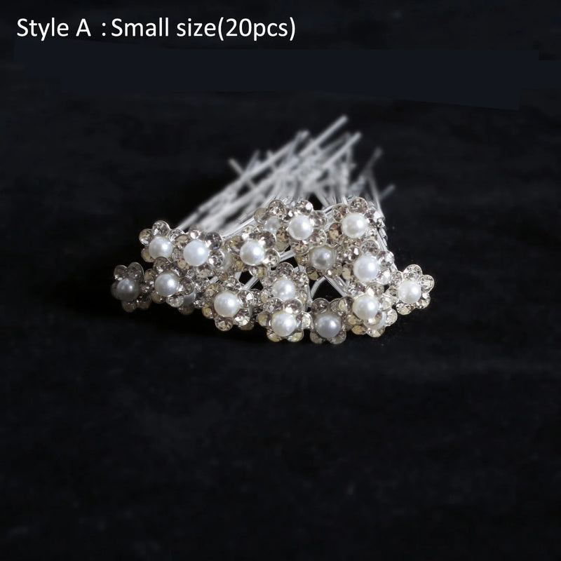 20Pcs Pearl Crystal Flower Hair Clips Bridal Hair Accessory