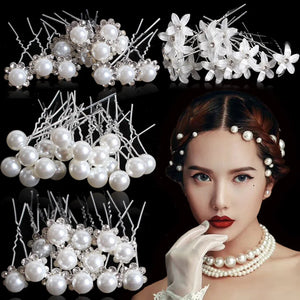 20Pcs Pearl Crystal Flower U-shaped Hair Clips Bridal Floral