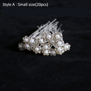 20Pcs Pearl Crystal Flower U-shaped Hair Clips Bridal Floral