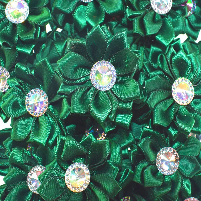 20Pcs Satin Ribbon Flowers with Rhinestone Button for DIY Hair Accessories 4.5cm