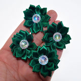 20Pcs Satin Ribbon Flowers with Rhinestone Button for DIY Hair Accessories 4.5cm