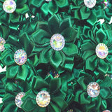 20Pcs Satin Ribbon Flowers with Rhinestone Button for DIY Hair Accessories 4.5cm