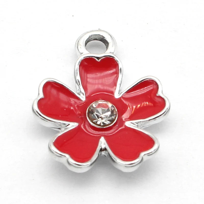 20Pcs Pink Sakura Flower Charms Enamel Pendants for Jewelry Making