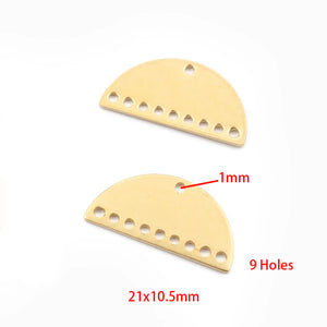 20Pcs Raw Brass Half Moon Charms 10 Holes Pendant DIY Earrings Jewelry Making