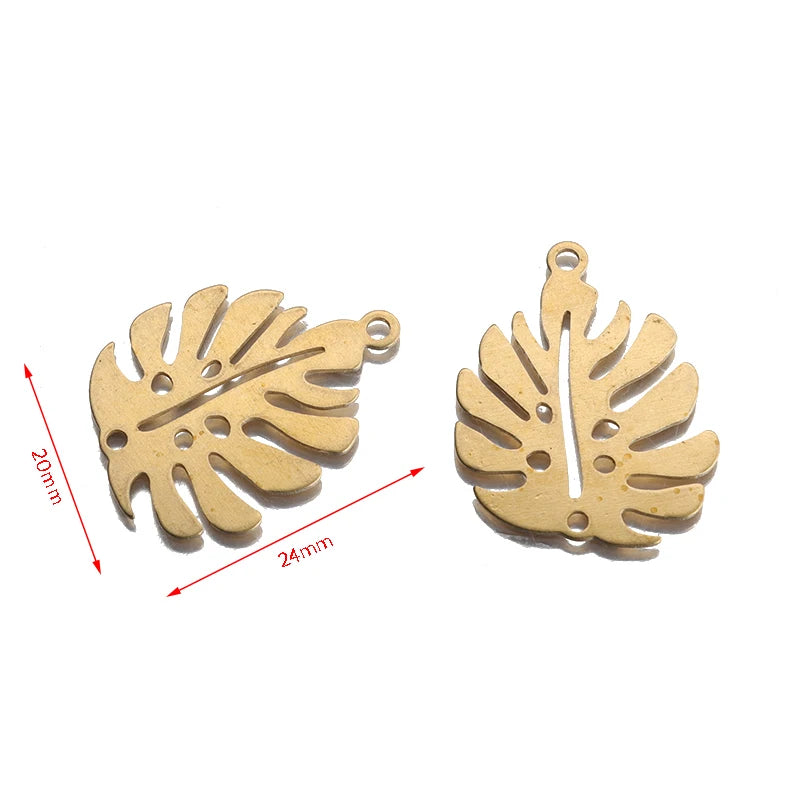 20Pcs Brass Monstera Leaf Charms for DIY Jewelry Making 20x24mm