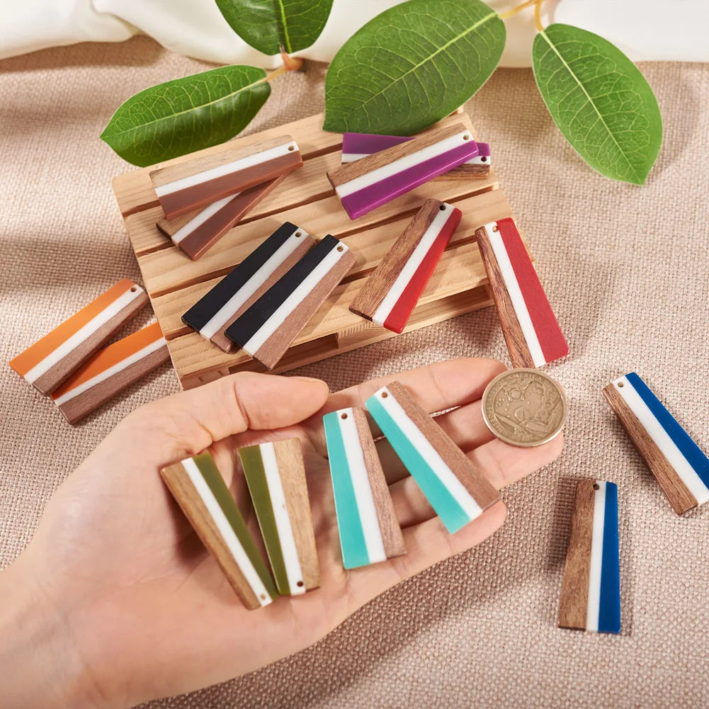 20Pcs Trapezoid Wooden Earring Charms Resin Pendant Bulk DIY Jewelry Findings
