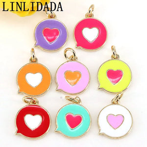 20Pcs Round Enamel Heart Pendent DIY Jewelry Accessories