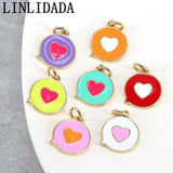 20Pcs Round Enamel Heart Pendent DIY Jewelry Accessories