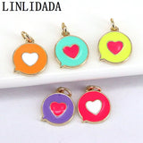 20Pcs Round Enamel Heart Pendent DIY Jewelry Accessories