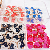 20Pcs Colorful Heart Shape Taiji Yinyang Gossip Charm Enamel Alloy Pendant