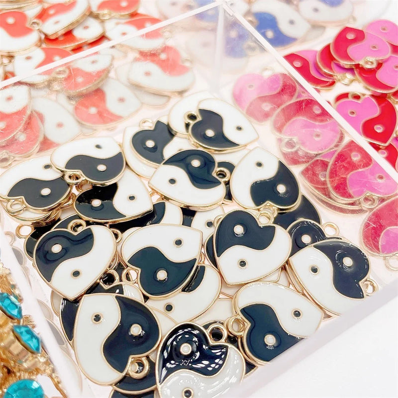 20Pcs Colorful Heart Shape Taiji Yinyang Gossip Charm Enamel Alloy Pendant