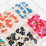 20Pcs Colorful Heart Shape Taiji Yinyang Gossip Charm Enamel Alloy Pendant