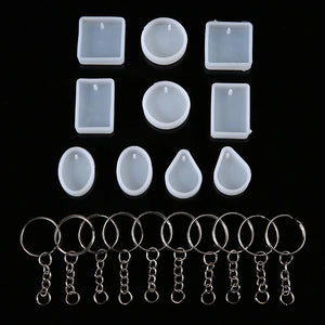 20Pcs DIY Keychain Pendant Mold Silicone Resin Casting Kit with 10 Keyring