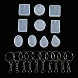 20Pcs DIY Keychain Pendant Mold Silicone Resin Casting Kit with 10 Keyring
