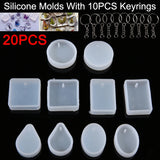 20Pcs DIY Keychain Pendant Mold Silicone Resin Casting Kit with 10 Keyring