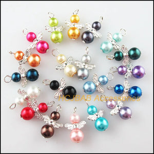 20Pcs Angel Ball Glass Pearl Beads Charms Pendants 14x21mm