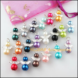 20Pcs Angel Ball Glass Pearl Beads Charms Pendants 14x21mm