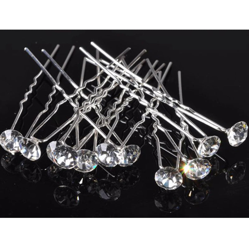 20Pcs Sliver Wedding Bridal Hair Pin Clear Crystal Rhinestone Hairpin Clips
