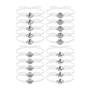 20Pcs Sports Fan Bracelets - Variety Pack of Braided Rope Bracelets
