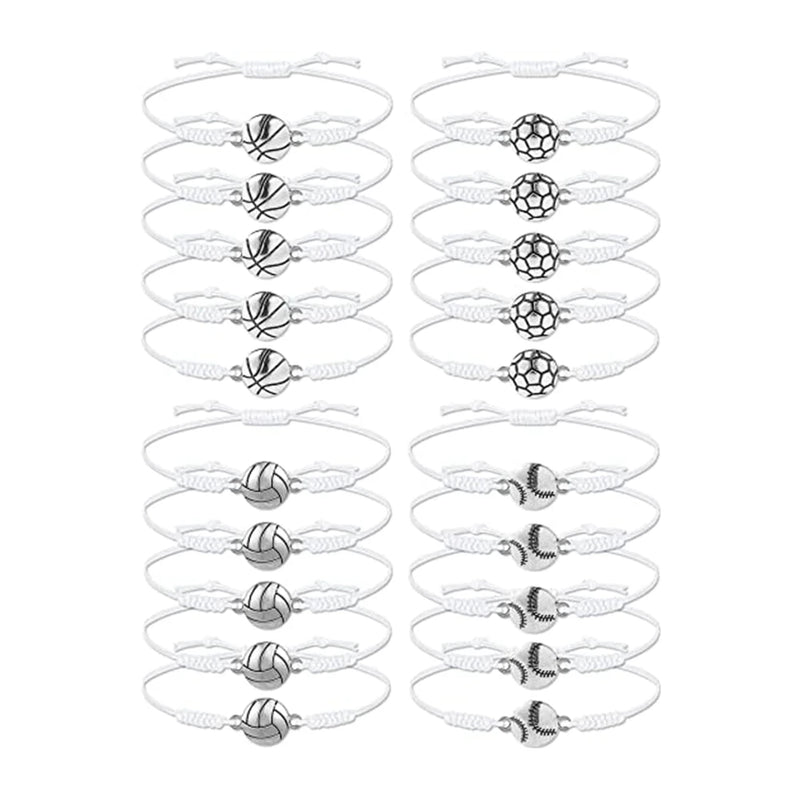 20Pcs Sports Fan Bracelets - Variety Pack of Braided Rope Bracelets