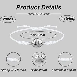 20Pcs Sports Fan Bracelets - Variety Pack of Braided Rope Bracelets