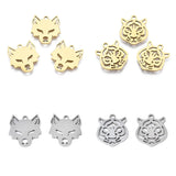 20Pcs Stainless Steel Tiger Wolf Head Charms Silver Plated Animal Pendants