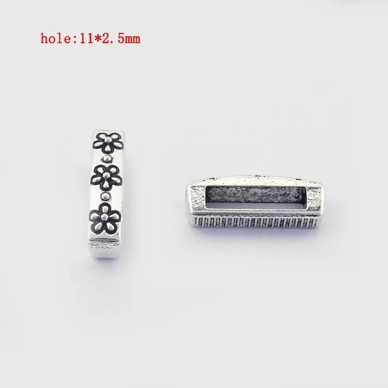 20Pcs Tibetan Silver Textured Flat Spacer Beads For DIY 11mm Flat Leather Cord